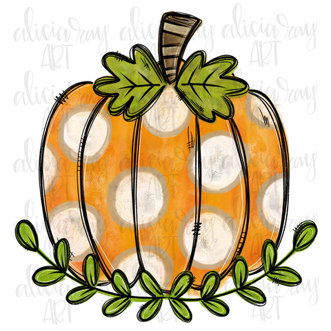 Polka Dot Pumpkin with laurel leaves