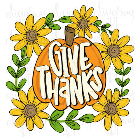Give Thanks Pumpkin with Sunflower Frame