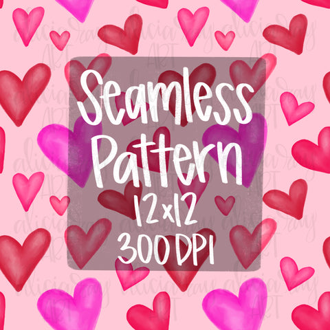 Pink Watercolor Hearts Seamless Pattern