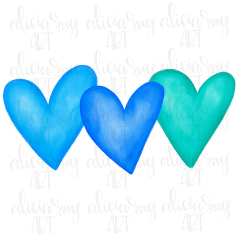 Blue Watercolor Hearts