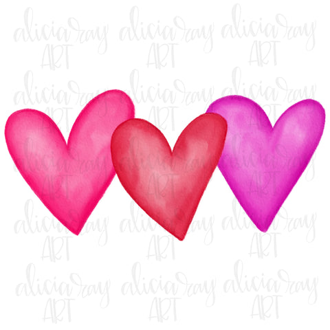 Pink and Red Watercolor Hearts