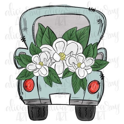 Truck filled with magnolias (blank tag)