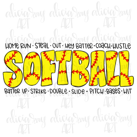 Softball doodle word with frame