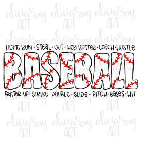 Baseball doodle word with frame