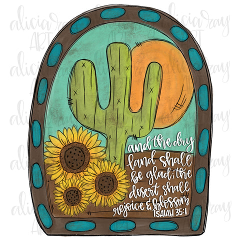 Cactus Sunflower with turquoise border and bible verse