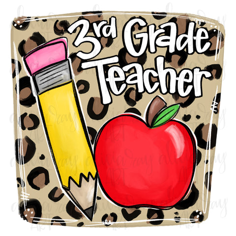 3rd Grade Teacher Leopard Pencil Apple