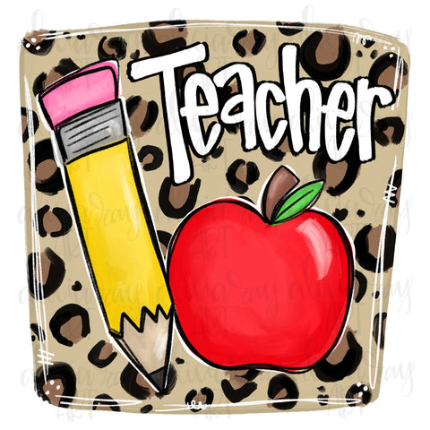 Teacher Leopard Pencil Apple
