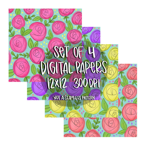 Set of 4 Floral Digital Papers