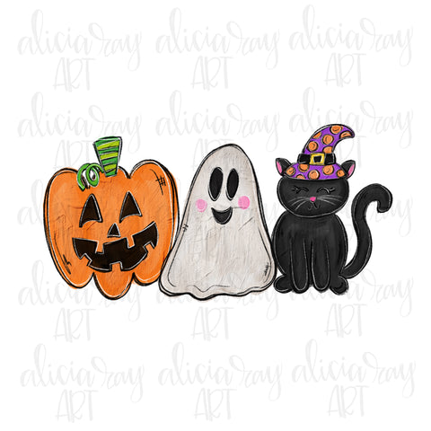Black Cat Ghost Jack O Lantern Trio