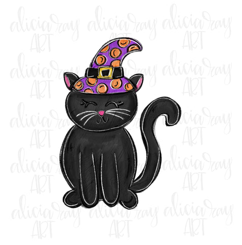 Halloween Black Cat With Witch Hat