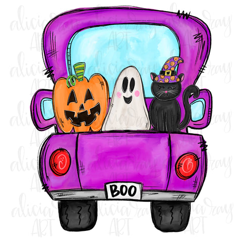 Jack O Lantern Ghost Black Cat Halloween Truck