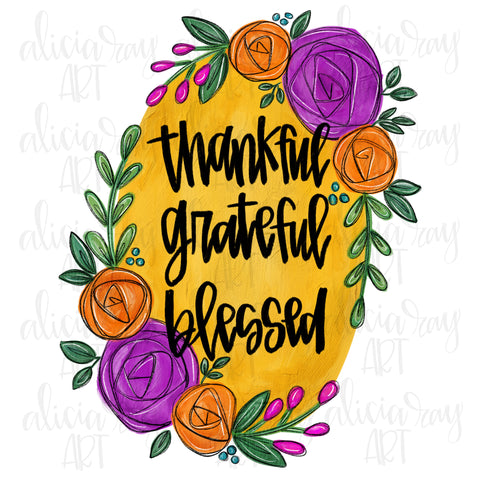 Thankful Grateful Blessed Fall Floral Frame