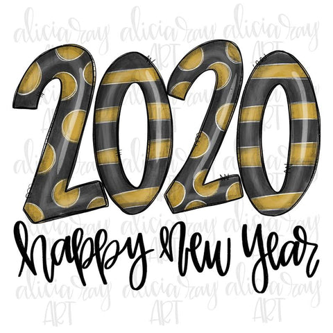 2020 Happy New Year Black and Gold