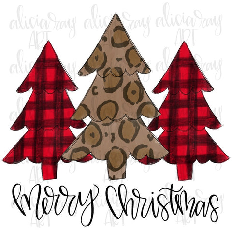 Black and Red Buffalo Plaid and Leopard Christmas Trees