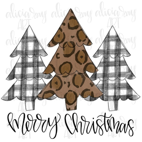 Black and White Buffalo Plaid and Leopard Christmas Trees