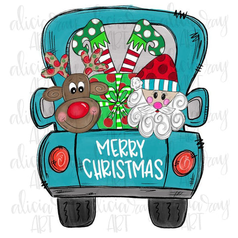 Blue Merry Christmas Truck