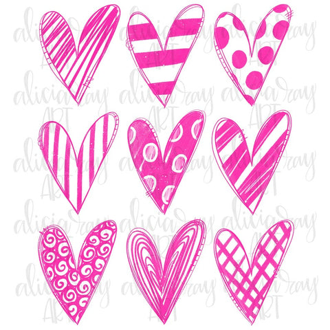 Pink Doodle Sketch Hearts