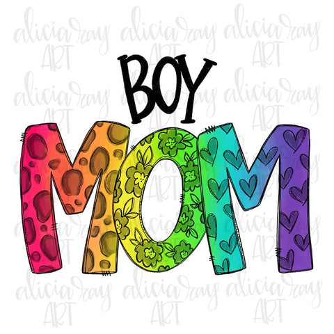 Boy Mom (doodle rainbow)