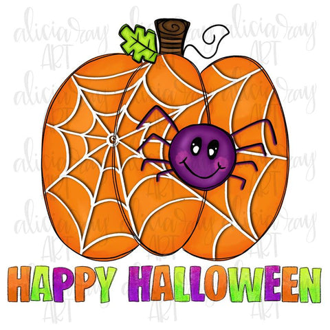 Pumpkin With Spider Happy Halloween