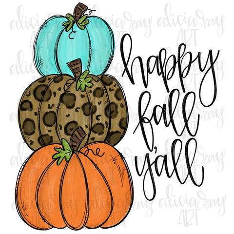 Happy Fall Y'all Pumpkin Stack Leopard