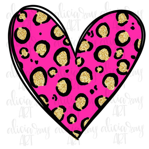Hot Pink Glitter Leopard Heart