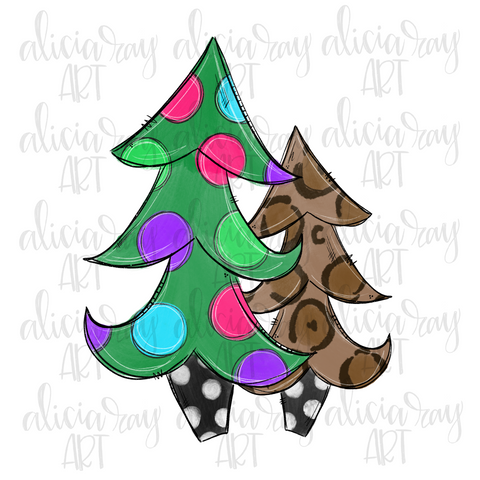 Polka Dot and Leopard Christmas Trees