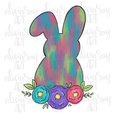Paint Stroke Girl Bunny With Florals