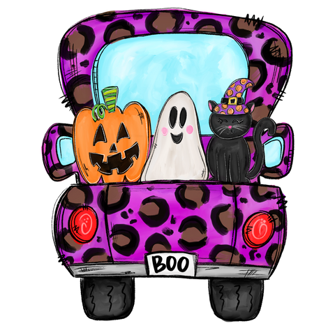 Leopard Jack O Lantern Ghost Black Cat Halloween Truck